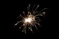 Burning sparkler isolated on black background. Fireworks theme. Light effect and texture