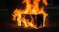 Burning Speaker Box with Flames and Smoke on Dark Outdoor Background Royalty Free Stock Photo