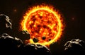 Burning sun with asteroids Royalty Free Stock Photo