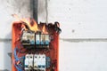 Burning switchboard from overload or short circuit on the wall