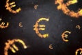 Burning symbol of EURO floating in space