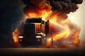 Burning Tanker Truck. Generative AI