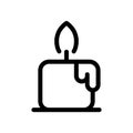 Burning thick candle icon. Holiday christmas lights with melted wax