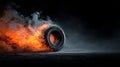 Burning tire creating fire and smoke on asphalt Royalty Free Stock Photo