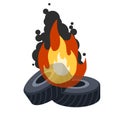 Burning tire. The old wheel. The problem of urban garbage and ecology Royalty Free Stock Photo