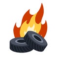 Burning tire. The old wheel. The problem of urban garbage and ecology Royalty Free Stock Photo