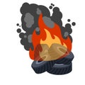 Burning tire. The old wheel. The problem of urban garbage and ecology Royalty Free Stock Photo