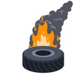 Burning tire. The old wheel. The problem of urban garbage and ecology Royalty Free Stock Photo