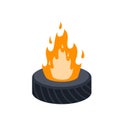 Burning tire. The old wheel. The problem of urban garbage and ecology Royalty Free Stock Photo