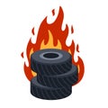 Burning tire. The old wheel. Royalty Free Stock Photo