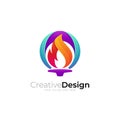 Burning torch fire logo, 3d colorful design, sport logos