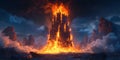 Burning Tower Epic Fantasy Art HighResolution Image Royalty Free Stock Photo