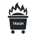 Burning trash icon in a bin on wheels. Royalty Free Stock Photo