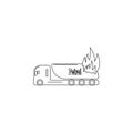 burning truck with fuel illustration. Element of firefighter for mobile concept and web apps. Thin line illustration of burning
