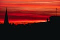 Burning urban winter sunset silhouette landscape Royalty Free Stock Photo