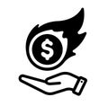 Burning US dollar  inflation , soaring  vector icon illustration Royalty Free Stock Photo