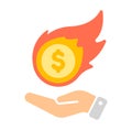 Burning US dollar  inflation , soaring  vector icon illustration Royalty Free Stock Photo