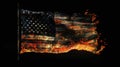 Burning USA flag on black background. American symbol on fire Royalty Free Stock Photo