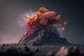 burning volcano with flowers