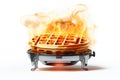 Burning Waffle Maker On A White Background