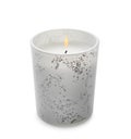 Burning wax candle in glass holder isolated Royalty Free Stock Photo