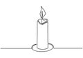 Burning wax candle one continuous line drawing isolated on white background. A candle on chandelier flame and melt. Candlelight Royalty Free Stock Photo