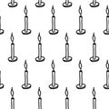 Burning wax candle seamless pattern. Doodle pattern with wax candle isolated background. Wax candle wrapper and