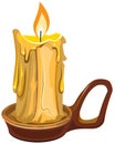 Burning wax candle in a stand Royalty Free Stock Photo