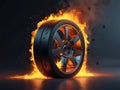 Burning wheel in high speed, 3d illustration. Royalty Free Stock Photo