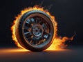 Burning wheel in high speed, 3d illustration. Royalty Free Stock Photo