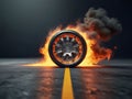 Burning wheel in high speed, 3d illustration. Royalty Free Stock Photo