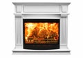 Burning white fireplace isolated on white background Royalty Free Stock Photo