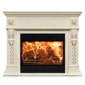 Burning white fireplace isolated on white background Royalty Free Stock Photo