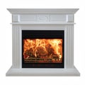 Burning white fireplace isolated on white background Royalty Free Stock Photo