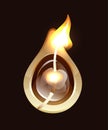 Burning wick in golden metallic Indian diya