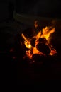 Burning wood Bonfire with Red and orange flame on black background Royalty Free Stock Photo