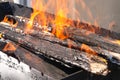 Burning wood brazier Royalty Free Stock Photo
