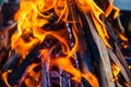 Burning wood chips to form coal. Barbecue preparation  fire before cooking Royalty Free Stock Photo