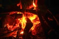 Burning wood fire in fireplace Royalty Free Stock Photo
