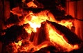 Burning wood and fire in the fireplace Royalty Free Stock Photo