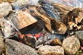 Burning Wood in a Fire Pit Royalty Free Stock Photo