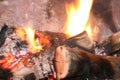 Burning wood fireplace