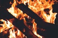 Burning wood in the fireplace, bright red fire Royalty Free Stock Photo