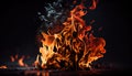 Burning wood at night. Campfire at touristic camp at nature in mountains. Flame amd fire sparks on dark abstract background Royalty Free Stock Photo