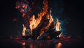 Burning wood at night. Campfire at touristic camp at nature in mountains. Flame amd fire sparks on dark abstract background Royalty Free Stock Photo