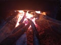 Burning Wood in the stove. Firewood turned into coal and ash