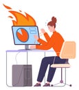 Burning workplace. Overload office employee. Inefficient work Royalty Free Stock Photo