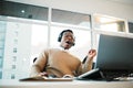 Burnout, call center and tired business man yawn in office consulting for crm, contact us or customer service Royalty Free Stock Photo