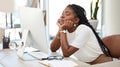 Burnout, sleeping and business with black woman in office for tired, overworked and stress. Mental health, fatigue and Royalty Free Stock Photo