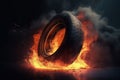 Burnout tire flames and smoke. Generative AI